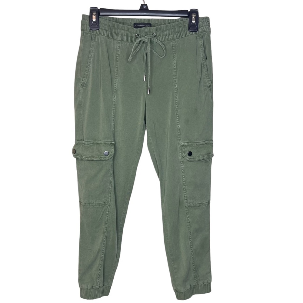 Banana Republic Pants Women Medium Green Canvas Jogger Elastic Cargo Pockets